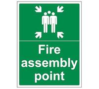 VSafety Fire Assembly Point with Family 600x800mm 2mm Rigid Plastic Safety Sign