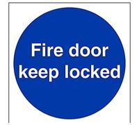 VSafety Fire Door Keep Locked Sign - Square - 150mm x 150mm - 1mm Rigid Plastic
