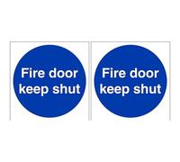 VSafety Fire Door Keep Shut Mandatory Sign - Square - 150mm x 150mm - Self Adhesive Vinyl (Pack of 2)