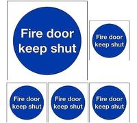 VSafety Fire Door Keep Shut Mandatory Sign - Square - 80mm x 80mm - Self Adhesive Vinyl (Pack of 5)