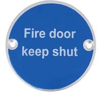 VSafety Fire Door Keep Shut Sign - Professional 76mm Aluminium Safety Sign with Fixings - Mandatory Blue Design for Fire Exits & Emergency Routes - Compliant with Building Regulations