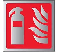 VSafety Fire Equipment-Fire Extinguisher Logo Sign - 100mm x 100mm - 3mm Brushed Alu Comp