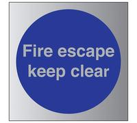 VSafety Fire escape keep clear Sign - 150mm x 150mm - 1.6mm Alu Rigid Plastic