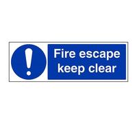 VSafety Fire Escape Keep Clear Sign - Landscape - 450mm x 150mm - 1mm Rigid Plastic