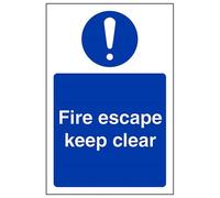 Vsafety Fire Escape Keep Clear Sign - Portrait - 100mm x 150mm - Self Adhesive Vinyl