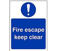 Vsafety Fire Escape Keep Clear Sign - Portrait - 150mm x 200mm - 1mm Rigid Plastic