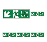 VSafety Fire Exit Arrow Down Left Sign - Landscape - 300mm x 100mm - 2mm Rigid Plastic (Pack of 5)