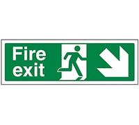 VSafety Fire Exit Arrow Down Right Sign - Landscape - 300mm x 100mm - 1mm Rigid Plastic (Pack of 5)