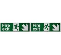 VSafety Fire Exit Arrow Down Right Sign - Landscape - 300mm x 100mm - Self Adhesive Vinyl (Pack of 2)