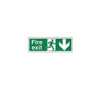 VSafety Fire Exit Arrow Down Sign - Landscape - 300mm x 100mm - Self Adhesive Vinyl