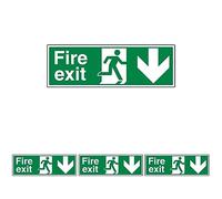 VSafety Fire Exit Arrow Down Sign - Landscape - 450mm x 150mm - 2mm Rigid Plastic (Pack of 4)