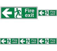 VSafety Fire Exit Arrow Left Sign - Landscape - 300mm x 100mm - 2mm Rigid Plastic (Pack of 5)