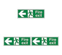 VSafety Fire Exit Arrow Left Sign - Landscape - 450mm x 150mm - Self Adhesive Vinyl (Pack of 3)