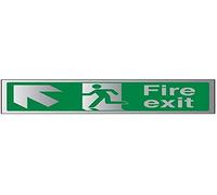 VSafety Fire Exit Arrow Up Left Sign - 300mm x 100mm - Self Adhesive Alu Effect