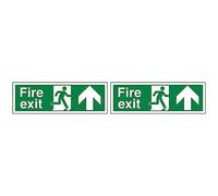 VSafety Fire Exit Arrow Up Sign - Landscape - 450mm x 150mm - 2mm Rigid Plastic (Pack of 2)