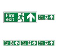 VSafety Fire Exit Arrow Up Sign - Landscape - 450mm x 150mm - 2mm Rigid Plastic (Pack of 5)