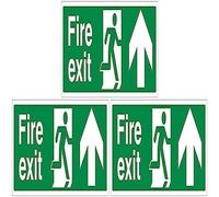 VSafety Fire Exit Arrow Up Sign - Landscape - 450mm x 150mm - Self Adhesive Vinyl (Pack of 3)