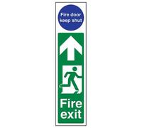 VSafety Fire Exit Door Plate Man Right/Fire Door Keep Shut Sign - Portrait - 75mm x 300mm - 1mm Rigid Plastic