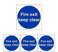 VSafety Fire Exit Keep Clear Mandatory Sign - Square - 200mm x 200mm - 1mm Rigid Plastic (Pack of 4)