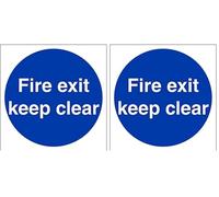 VSafety Fire Exit Keep Clear Mandatory Sign - Square - 200mm x 200mm - Self Adhesive Vinyl (Pack of 2)