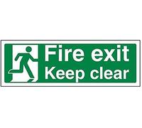 VSafety Fire Exit Keep Clear Sign - Landscape - 300mm x 100mm - 1mm Rigid Plastic