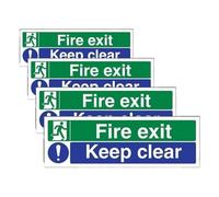 VSafety Fire Exit/Keep Clear Sign - Landscape - 300mm x 100mm - 1mm Rigid Plastic (Pack of 4)