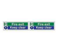 VSafety Fire Exit/Keep Clear Sign - Landscape - 300mm x 100mm - 2mm Rigid Plastic & VSafety Fire Exit/Keep Clear Sign - Landscape - 300mm x 100mm - Self Adhesive Vinyl