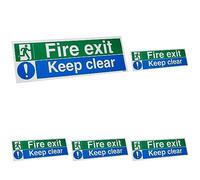 VSafety Fire Exit/Keep Clear Sign - Landscape - 450mm x 150mm - Self Adhesive Vinyl (Pack of 5)