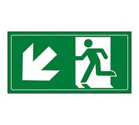 VSafety Fire Exit Man Running Down Left Sign - 600x300mm - Photoluminescent Self Adhesive