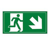 VSafety Fire Exit Man Running Down Right Sign - 300x150mm - Green 1mm Rigid Plastic