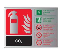 VSafety Fire Extinguisher-CO2 ID Sign - 200mm x 150mm - 1.6mm Alu Rigid Plastic