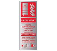 VSafety Fire Extinguisher-Fire Blanket ID Sign - 75mm x 200mm - Self Adhesive Alu Effect