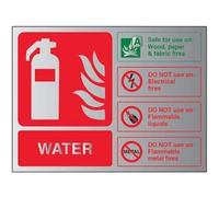 VSafety Fire Extinguisher-Water ID Sign - 200mm x 150mm - Self Adhesive Alu Effect