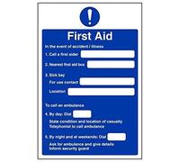 VSafety First Aid Action Sign - Portrait - 200mm x 300mm - 2mm Rigid Plastic