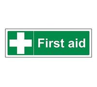 VSafety First Aid Sign - Landscape - 300mm x 100mm - Self Adhesive Vinyl
