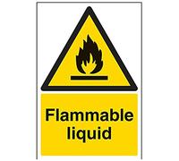 VSafety Flammable Liquid Warning Sign - Portrait - 200mm x 300mm - Self Adhesive Vinyl
