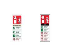 VSafety Foam Spray Id Electrical Safe Fire Extinguisher Sign - Portrait - 75mm x 200mm - Self Adhesive Vinyl & Co2 Id Fire Extinguisher Sign - Portrait - 75mm x 200mm - 1mm Rigid Plastic