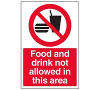 VSafety Food And Drink Not Allowed In This Area Sign - Portrait - 200mm x 300mm - Self Adhesive Vinyl