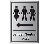 VSafety Gender Neutral Toilet Arrow Left - 150mm x 200mm - 1.6mm Aluminium Effect Rigid Plastic