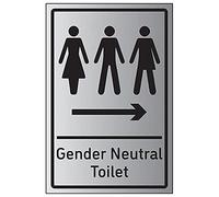 VSafety Gender Neutral Toilet Arrow Right - 150mm x 200mm - 1.6mm Aluminium Effect Rigid Plastic