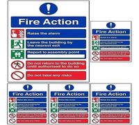 VSafety General Fire Action 5 Message Risks Sign - Portrait - 210mm x 297mm (A4) - 1mm Rigid Plastic (Pack of 5)