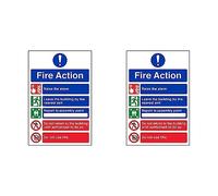 VSafety General Fire Action 5 Message Sign - Portrait - 210mm x 297mm (A4) - 1mm Rigid Plastic (Pack of 2)