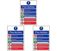 VSafety General Fire Action 5 Message Sign - Portrait - 210mm x 297mm (A4) - 1mm Rigid Plastic (Pack of 3)