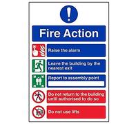 VSafety General Fire Action 5 Message Sign - Portrait - 210mm x 297mm (A4) - Self Adhesive Vinyl