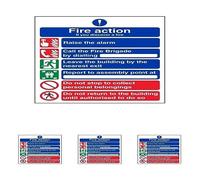 VSafety General Fire Action 6 Message Sign - Portrait - 150mm x 200mm - 2mm Rigid Plastic (Pack of 4)