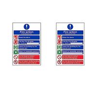VSafety General Fire Action 6 Message Sign - Portrait - 200mm x 300mm - 1mm Rigid Plastic (Pack of 2)