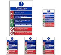 VSafety General Fire Action 6 Message Sign - Portrait - 200mm x 300mm - 1mm Rigid Plastic (Pack of 5)
