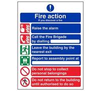 VSafety General Fire Action 6 Message Sign - Portrait - 200mm x 300mm - 2mm Rigid Plastic