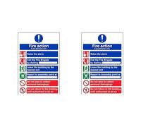 VSafety General Fire Action 6 Message Sign - Portrait - 200mm x 300mm - Self Adhesive Vinyl (Pack of 2)