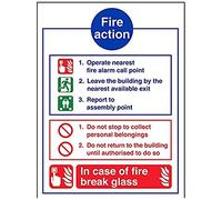 VSafety General Fire Action Break Glass Sign - Portrait - 150mm x 200mm - 1mm Rigid Plastic
